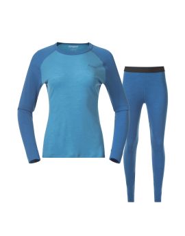Zestaw bielizny termoaktywnej damskiej 100% Merino Bergans of Norway Allround Merino Aqua Lagoon/Dark Aqua Lagoon